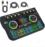 Gaming Audio Mixer Sound Board Mixer w USB Audio Interface Voice Changer, All-in-One Podcast Live Sound Card for Streaming w Soundboard Customizable Soundpads for PC Smartphone Recording Broadcasting
