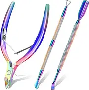 Cuticle Trimmer with Cuticle Pusher and Scissors, Cuticle Remover Professional Durable Pedicure Manicure Tools, Stainless Steel Cuticle Nipper Cutter Clipper for Fingernails and Toenails (Colored)
