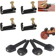 4 Pcs Ebony Violin Tuning Pegs and 4Pcs Violin Fine Tuners Set， Suitable for 4/4 Size Violin Fiddle Replacement Accessory Kit