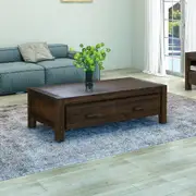 Coffee Table Solid Acacia Wood & Veneer 1 Drawers Storage Oak / Chocolate Colour