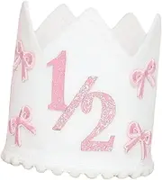 harayaa 1/2 Birthday Crown Hat 6 Months Birthday Decorations Decorative Accessories Bow Girls for Cake Smash Little Princess Crown