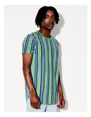 [Kenji] Sutton Stripe Print Short Sleeve Tee in Green
