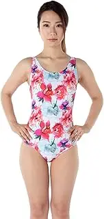 エヌピー(NP) WI-025105 Fitness Swimsuit, Shape Dress, White and Floral Pattern, Red, No. 13
