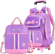 [VIDOSCLA] Cute Princess Girls Bowknot Rolling Backpack Elementary Wheeled School Bag Primary Students Book Bag with Wheels for Kids Girls