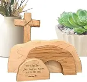 Jesus Tomb Easter Tray Set - Wooden Tomb Scene Tray Kit - Handcrafted Jesus Nativity Sign Decor, Christian Table Centerpiece For Home, Church, Bookshelf