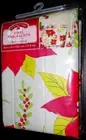Christmas Holiday Time Vinyl Tablecloth Rectangle 52X70 Poinsettia Seats 4-6 NEW