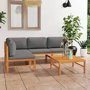 5 Piece Garden Lounge Set with Grey Cushions, Solid Teak Wood, Patio Furniture Including Chairs and Table, Ideal for Outdoor Terrace, Balcony or Garden