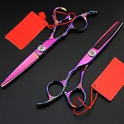 Professional Hair Cutting Shears, 6 inch Professional Japan 440c Left Handed Purple Rose Pattern Handle Haircut thinning Barber Cutting Shears Hairdresser Scissors