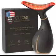 GLO24K LED Light Skin Rejuvenation Face & Neck Massager Red Blue Green NEWSEALED