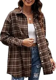 [Zontroldy] Plaid Flannel Shirts for Women Oversized Long Sleeve Button Down Buffalo Plaid Shirt Blouse Tops