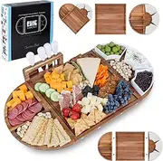 The Elite Snacker Large Wooden Charcuterie Board Set - 3 Piece Magnetic Long Board Tray With Sausage Accessories - Acacia Wood Cheese Plate With Cuch Set