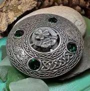 Claddagh Plaid Pin Extra Large Ireland Irish Shamrock Tartan Pewter Brooch