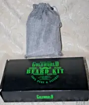NEW Goldworld BEARD KIT - Oil BALM Brush COMB Scissors FOAM Growth SERUM in BOX