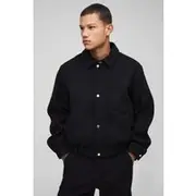 Mens Black Boxy Melton Harrington Jacket