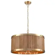 CLA Lighting Barrique Retro Drum Wood Pendant Light Large Satin Brass