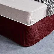 Bed Skirt Valance Corrugated Seersucker Pattern (Queen, Red)