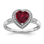 14k White Gold Heart Created Ruby and Real Diamond Halo Ring
