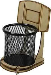 Basketball Stand Pen Holder Stylish Multi Desk for Office and Home Mesh Design with Smooth Wooden Panels for Sports Fans and Pencil Storage