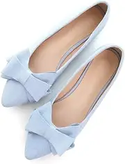 [TN TANGNEST] Women Fashion Bowknot Flats Comfort Pointed Toe Dress Shoes, Sky Blue, 7.5