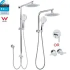 KYLINS 9" Round Shower Head Sliding Rail Gooseneck Arm Dual Combo Set Mixer Taps