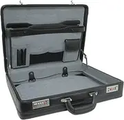 [alpine swiss] Expandable Leather Attache Briefcase Dual Combination Locks