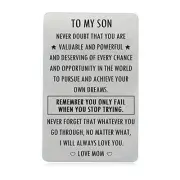 Inspirational Engraved Wallet Inserts to My Son from Mom, Gifts for Son with