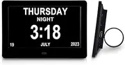 Digital Calendar Alarm Day Clock - 7" LED Dementia Clock Large Screen Display, 12/24Hr Remote Control for Extra Large Aged Seniors, Home Décor Desk, Wall Mounted Black/White (Black)