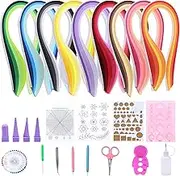 Glarks 916Pcs Paper Quilling Tools Kit, 900Pcs 5mm 45 Colors Strips with Slotted Pen Curling Coach Tweezers Awl Shaping Tool Pearl Pin Bump Styler Mold Coordinate Setting Flower Pattern Board Set