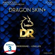 DR Strings Dragon Skin+ Phosphor Bronze Coated Mandolin Strings (3 Pack) - Light
