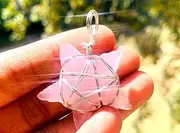 crystalmiracle Pink Opalite Star Wire Wrapped Pendant Healing Fashion Accessory Gift Wellness Positive Energy Handcrafted
