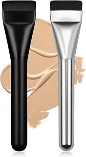 Flat Foundation Brush,Face Mask Brush Makeup Spatula Facial Brush for Liquid Foundation Mask,Premium Face Korean Makeup Brush for Blending Cream (Black/Silver) （2Pcs）