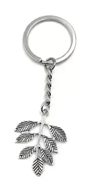 Flower Tendril Sheets Tree Silver Key Ring Pendant