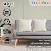 SOGA 2X 45cm Throw Pillow White Chenille Textured with Tassels