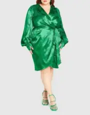 CITY CHIC plus size stunning XL 22 Amalia Palm Print Midi Dress - greenstone NEW