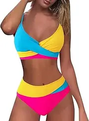 [Generic] Thong Bikini for Women Waisted Bikini Sets Color Block Bathing Suits Exfoliating Scrub Brush for Bikini Area