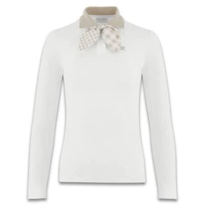 Fairliar Women Gingham Detachable Ribbon Golf Polo White - FW24 Large NEW