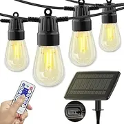 YSJ Solar String Lights Outdoor, 15m/49ft Solar Waterproof Patio Light with 20 Bulbs, Hanging Solar Festoon Lights for Outside Patio Porch Garden Christmas Halloween