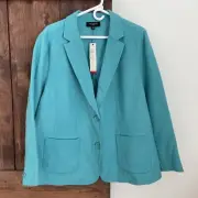 NEW Talbots Wool Blazer 18W Turquoise Blue Plush Soft Double Faced Jacket