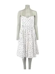 White Polkadot Full Skirt Midi Dress