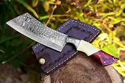 Kitchen Knife-Handmade Damascus Steel Knife/ Cleaver/ Axe Knife - Bone and Wood Handle-Leather Sheath