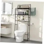 Over The Toilet Storage, 3 Tier Bathroom Organizer Shelf with X-Shaped Black