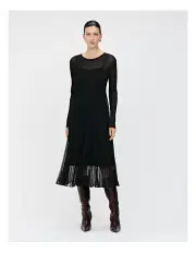 [Veronika Maine] SOLID AND SHEER RIB KNIT DRESS
