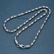 Solid S925 Sterling Silver Chain Men 4mm Byzantine Link Necklace 42-43g 24inch