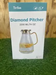 Yirilan Glass Pitcher,74Oz/2.2 Liter Water Pitcher with Lid,Beverage Serveware,I