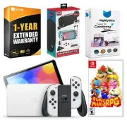 Nintendo Switch White OLED Console + Super Mario RPG + Surge Accessory Gamer Kit