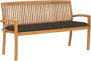 Stacking Teak Wood Garden Bench, 159cm Outdoor Patio Furniture with Taupe Cushion, Weatherproof Design for Yard