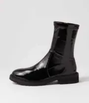 New Mollini Royalty Black Stretch Patent Pu Ankle Boots Womens Shoes Casual