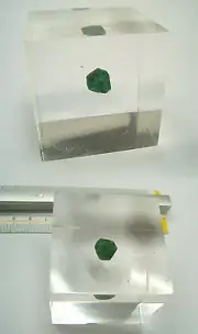 Plexiglass Cube With Natural Emerald Root - Hard Stone - Mineral -