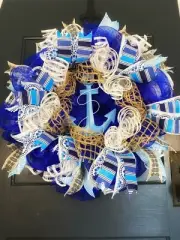 Huge Nautical 25 Inch Anchor Beach Summer Deco Mesh Wreath Outdoor Free Ship