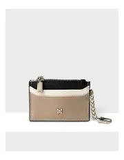 [Madison Accessories] Hannah Zip Card Case With Chain Clip in Taupe